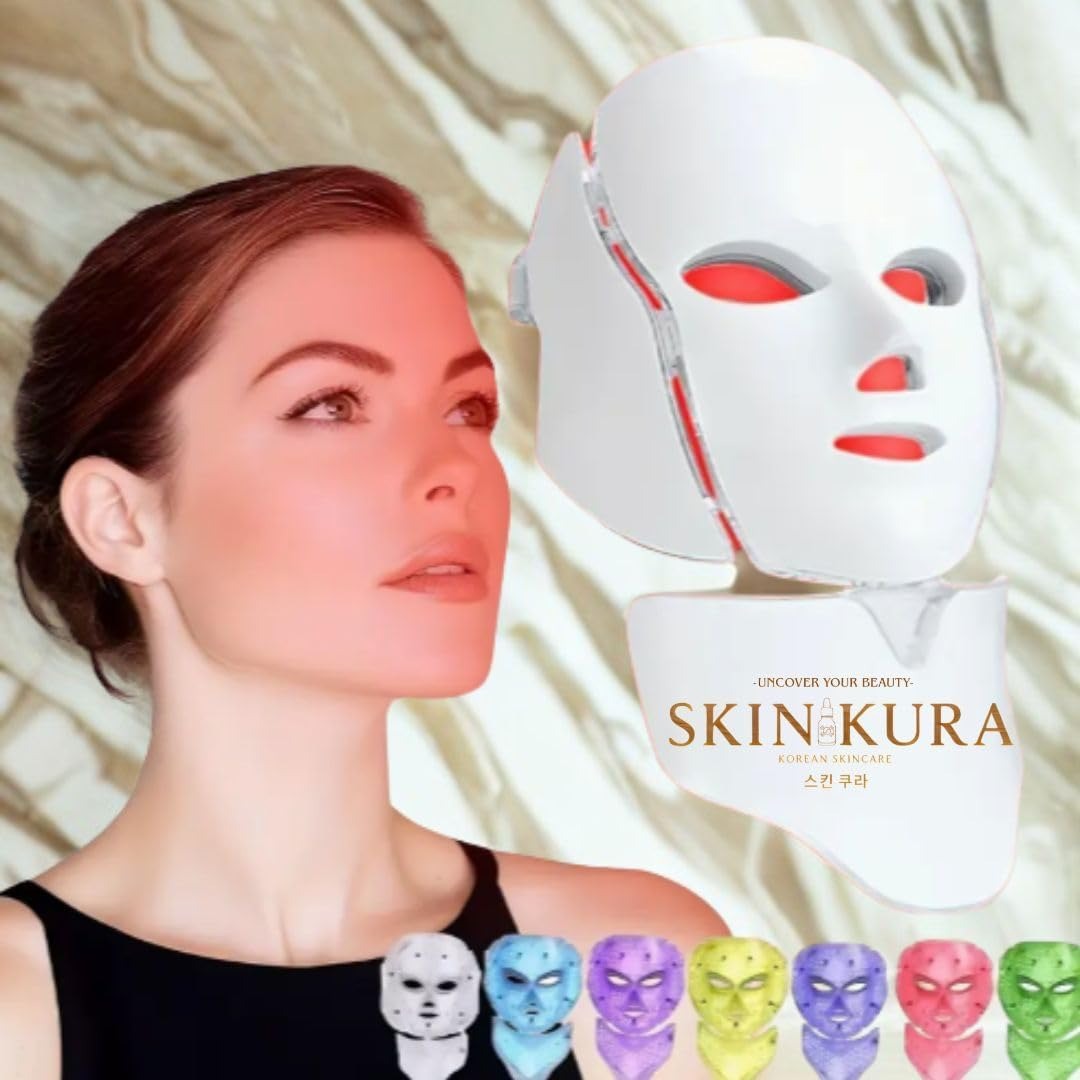 LED Facial & Neck Mask – 7 Colors Light Therapy for Acne, Wrinkles & Skin Rejuvenatio