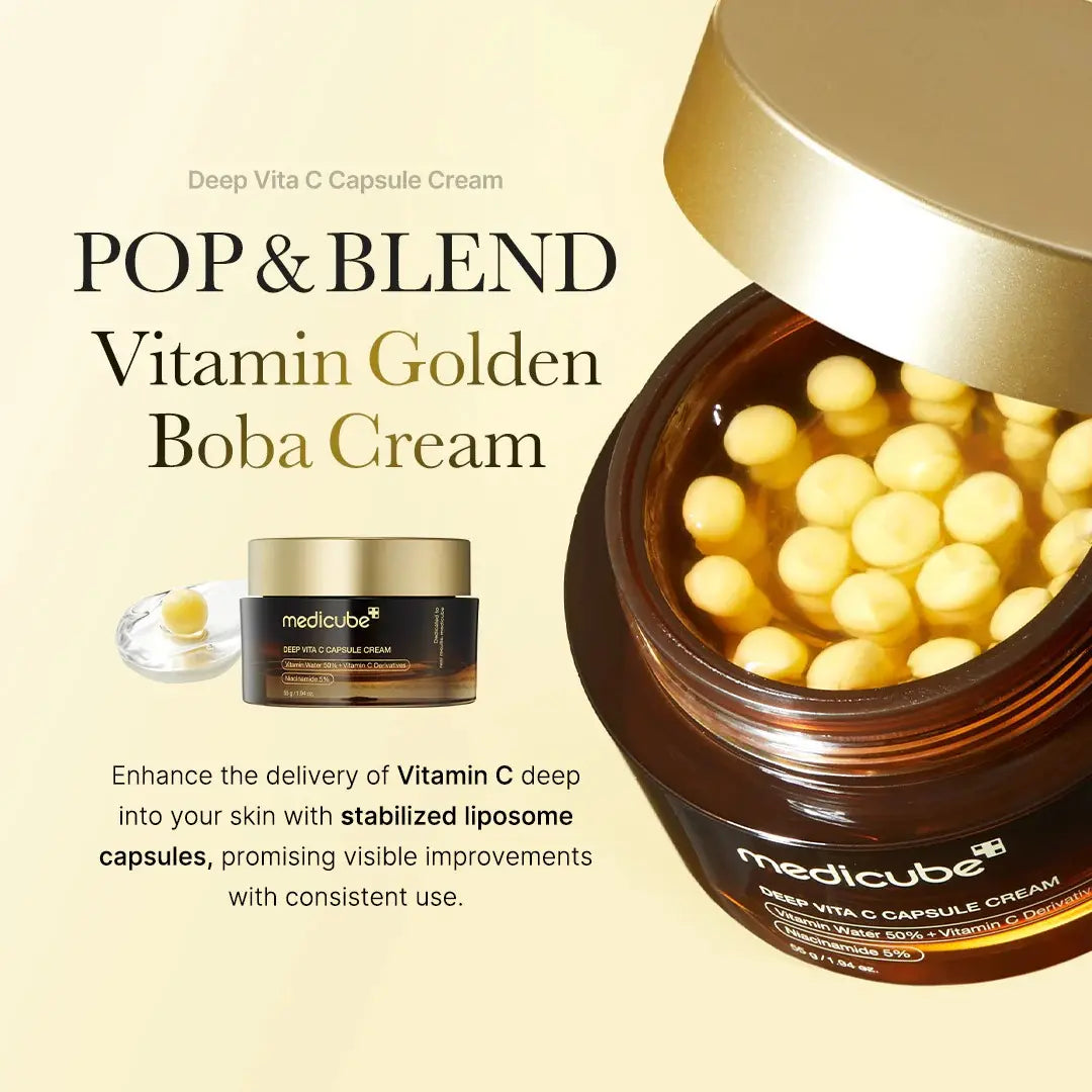 Vitamin C capsule cream on vanity | radiance and hydration