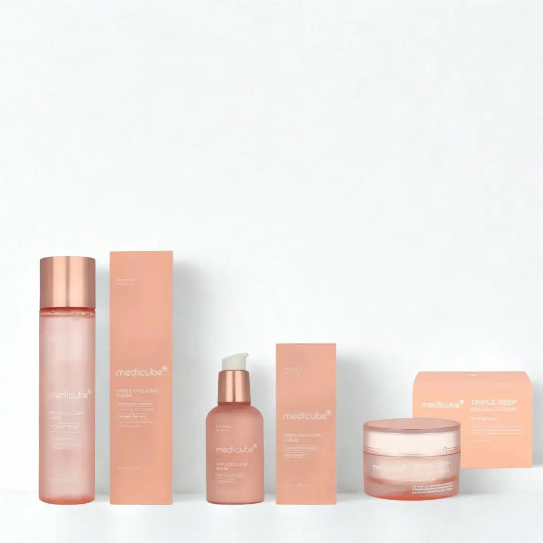 Triple Collagen toner, serum and cream with packaging | Korean skincare set