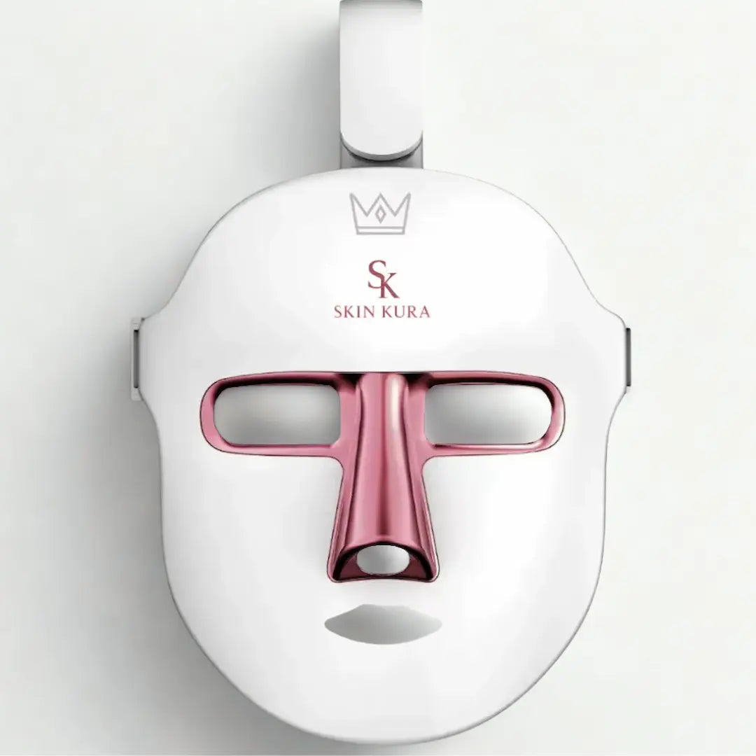 Skinkura LED light therapy face mask, wireless USB-rechargeable, front view. Koreanskincare.