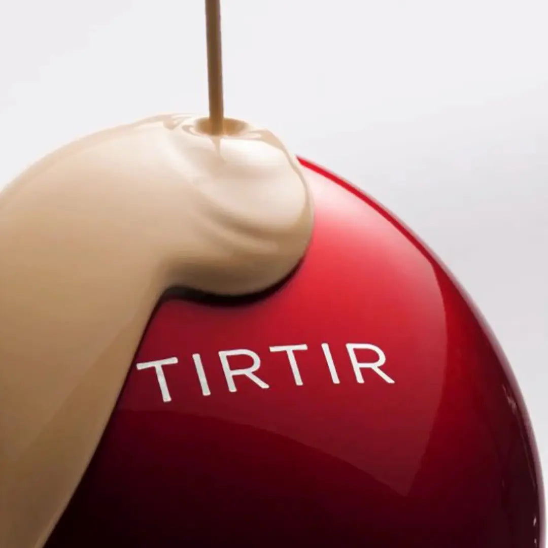 TIRTIR Mask Fit Red Cushion flatlay on soft neutral background