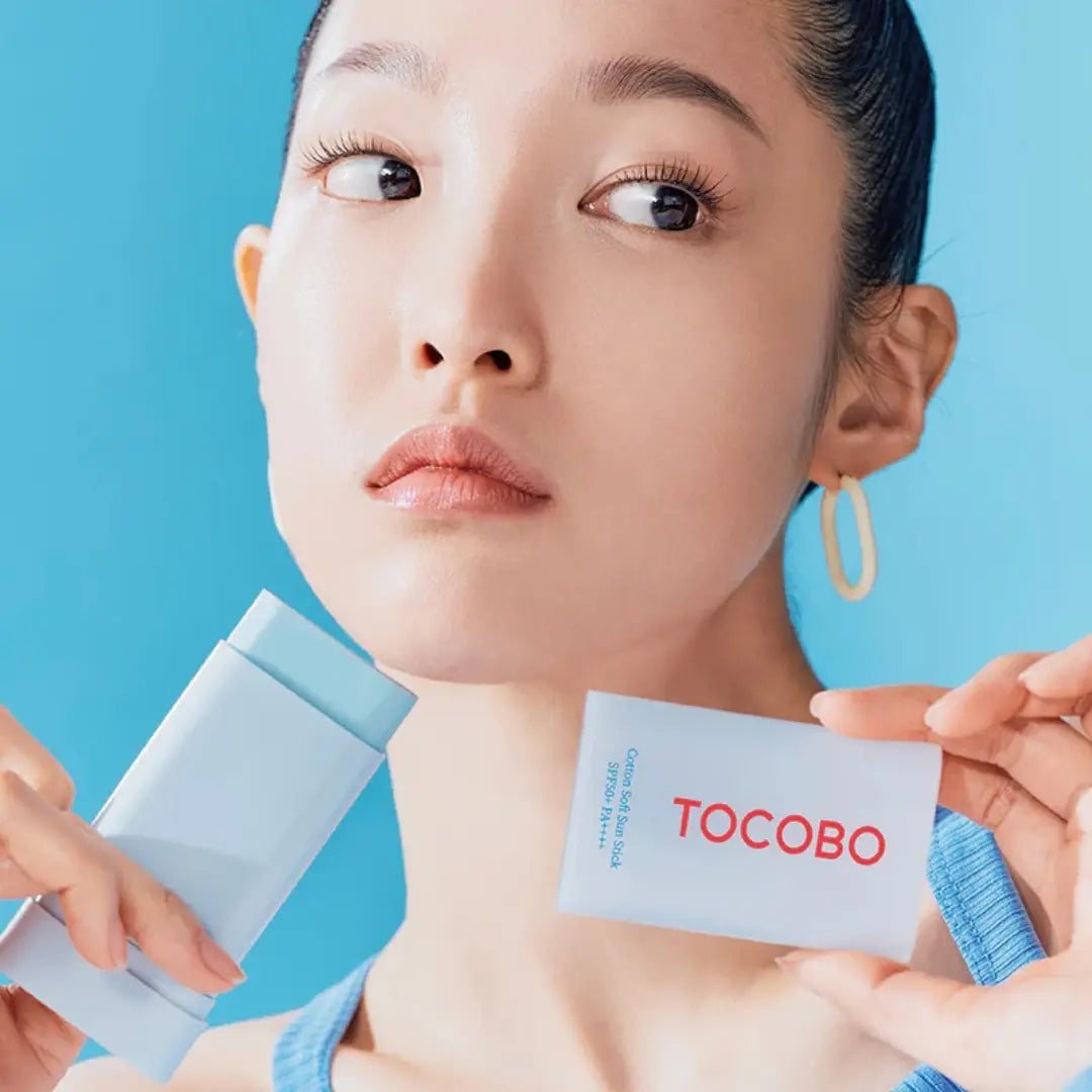 Applying TOCOBO sun stick on face | soft matte, no white cast