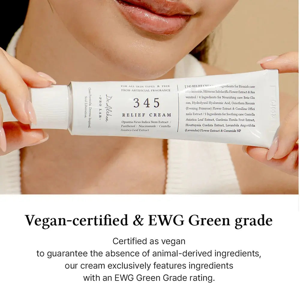 Dr. Althea 345 Relief Cream full ingredient list including niacinamide, panthenol, ceramide NP, beta-glucan and hyaluronic acid.