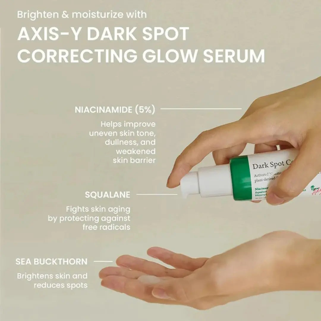 Before and after results of AXIS-Y Dark Spot Correcting Glow Serum – brighter and more even skin tone