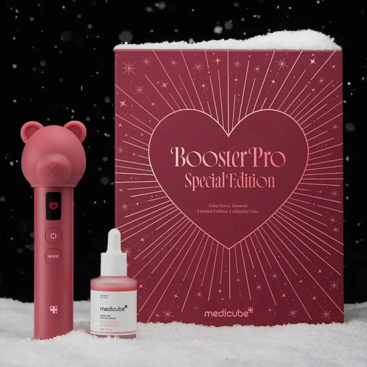 Medicube Booster Pro Special Edition Valentine’s Set with PDRN Pink Peptide Serum, AGE-R Booster Pro Red Edition, and Red Bear Head Case