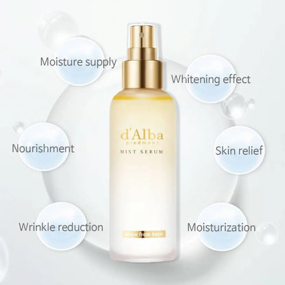 Applying d’Alba White Truffle First Spray Serum on skin – Korean skincare hydrating mist