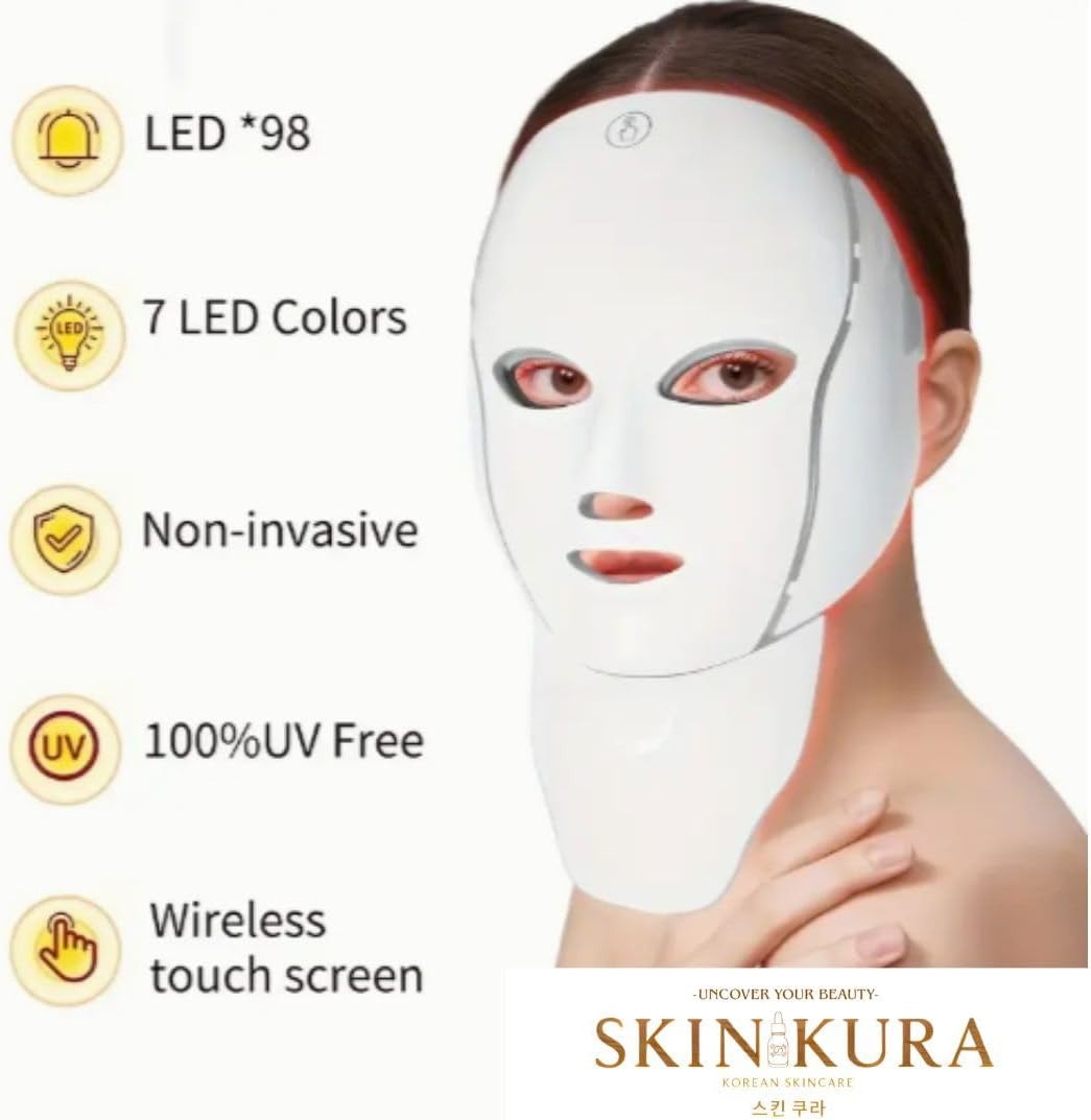 LED Facial & Neck Mask – 7 Colors Light Therapy for Acne, Wrinkles & Skin Rejuvenatio